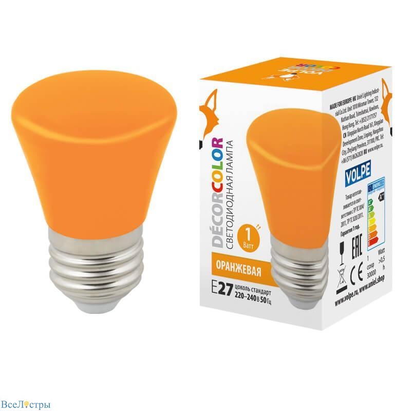 лампа светодиодная volpe e27 1w оранжевая led-d45-1w/orange/e27/fr/с bell ul-00005642