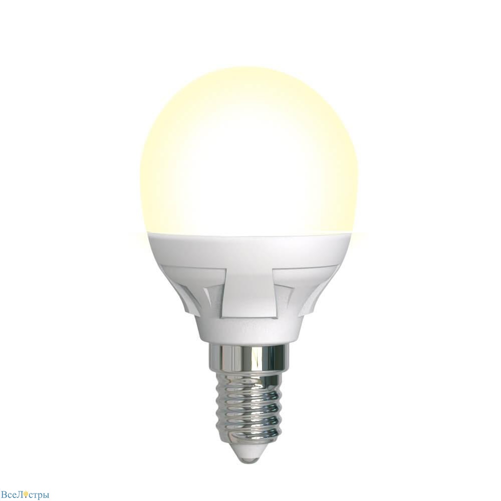 лампа светодиодная диммируемая uniel e14 7w 3000k матовая led-g45 7w/3000k/e14/fr/dim plp01wh ul-00004302