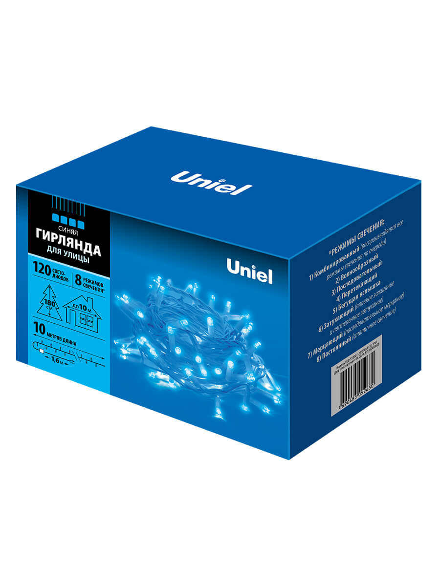 уличная светодиодная гирлянда uniel (07926) синий uld-s1000-120/dwa blue ip67