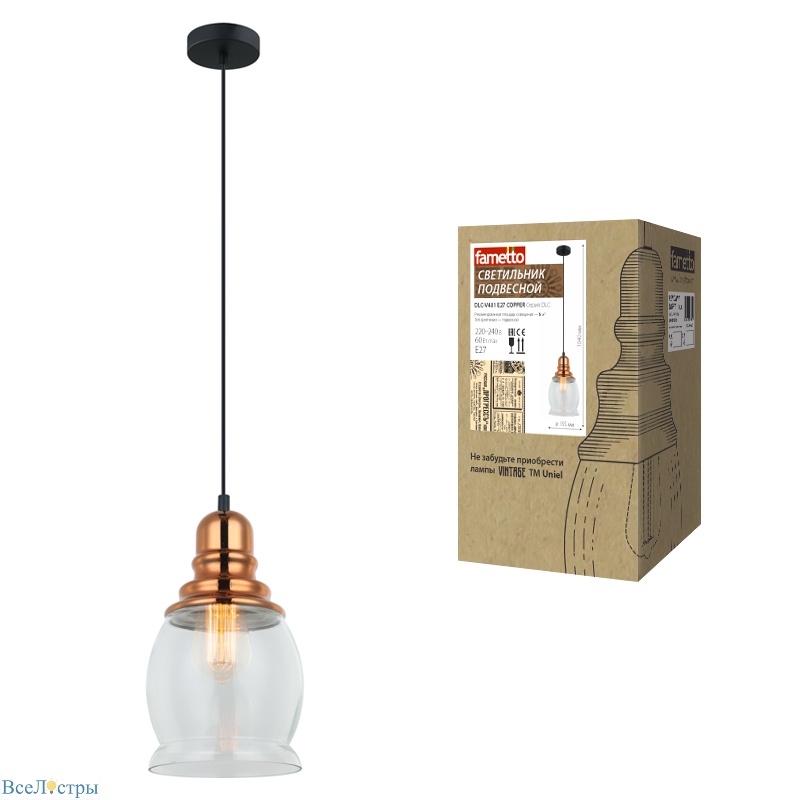 подвесной светильник fametto vintage dlc-v401 e27 copper