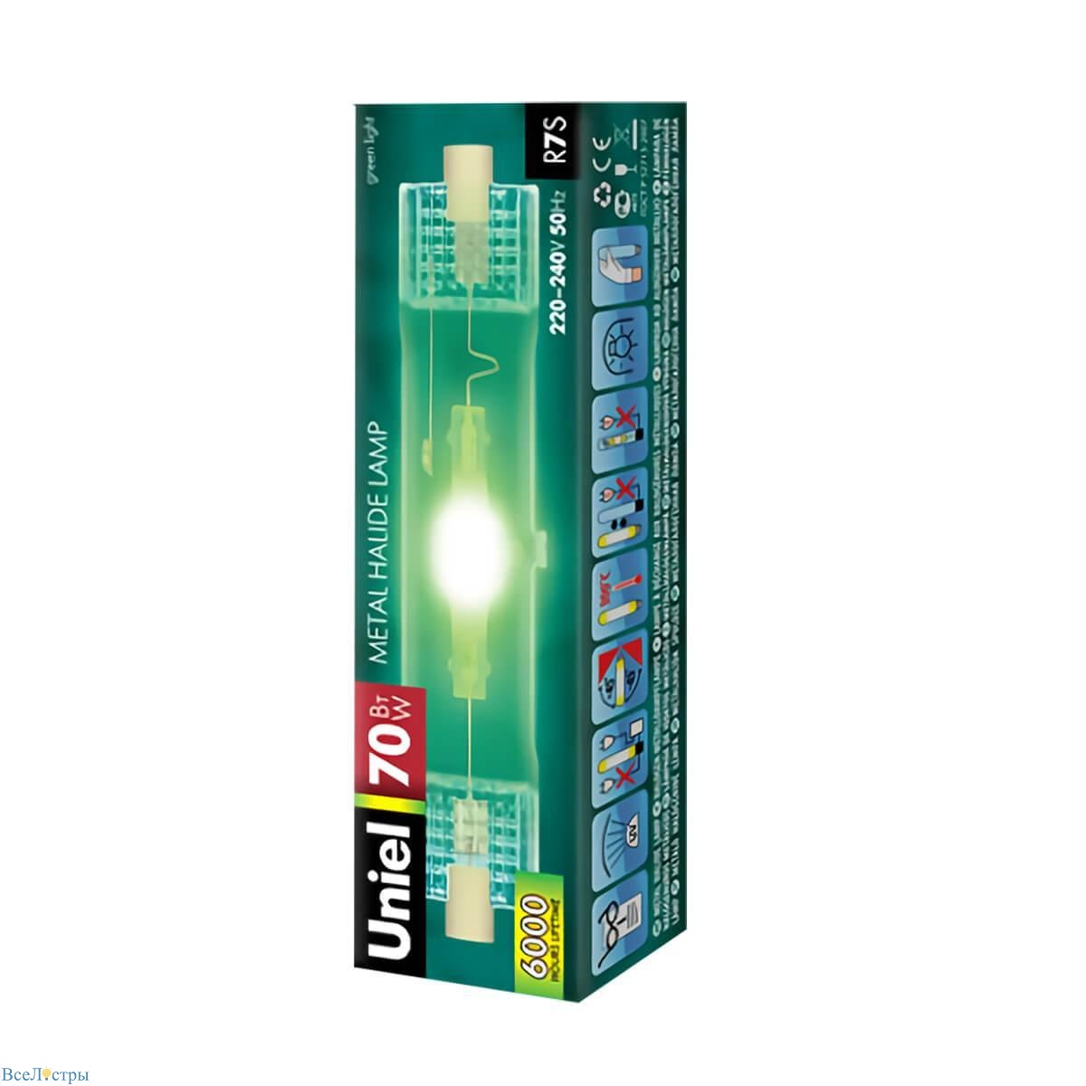 лампа металлогалогеновая uniel r7s 70w прозрачная mh-de-70/green/r7s 04848