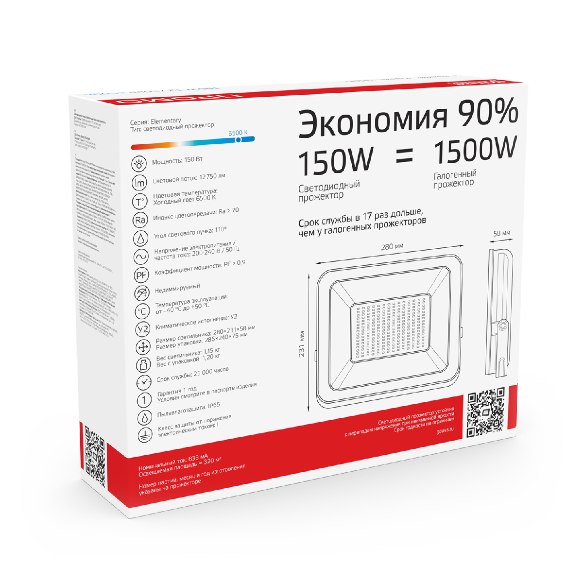 прожектор gauss elementary 613100150p