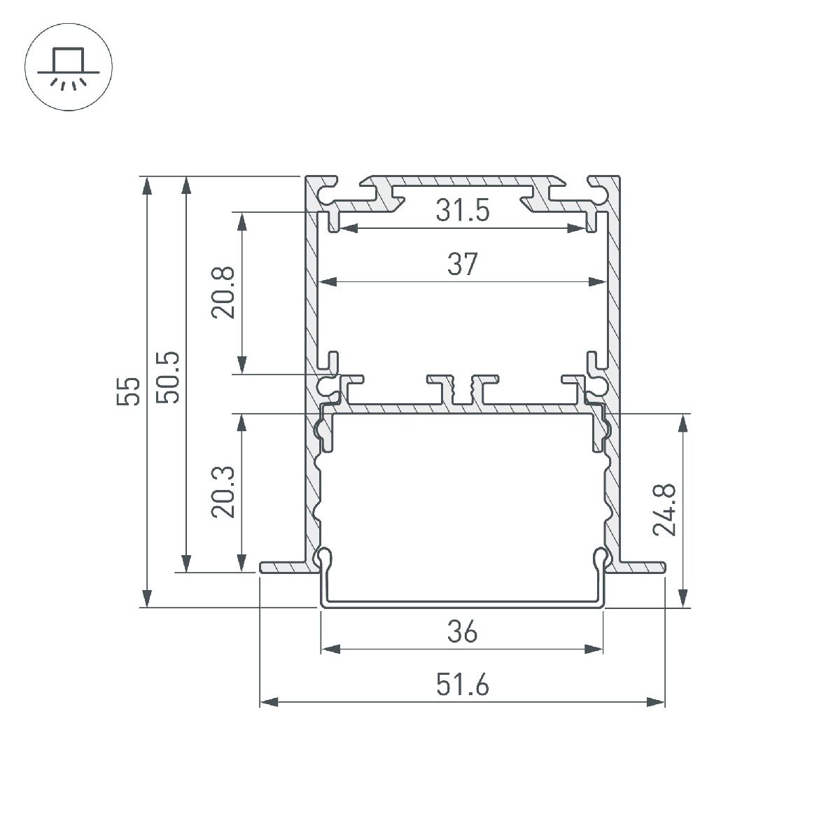 алюминиевый профиль arlight sl-linia52-3l-f-2000 anod 044682