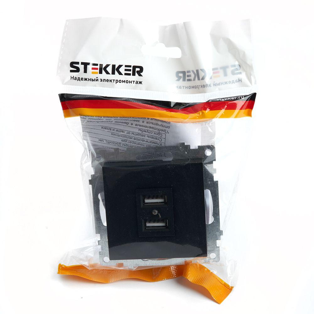 розетка 2хusb stekker катрин черный gls10-7115-05 39616