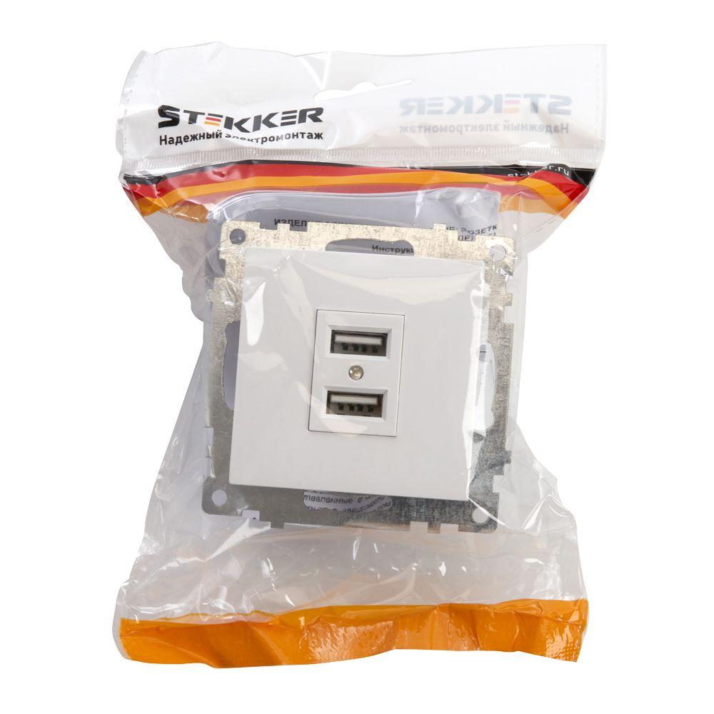 розетка 2хusb stekker катрин белый gls10-7115-01 39686