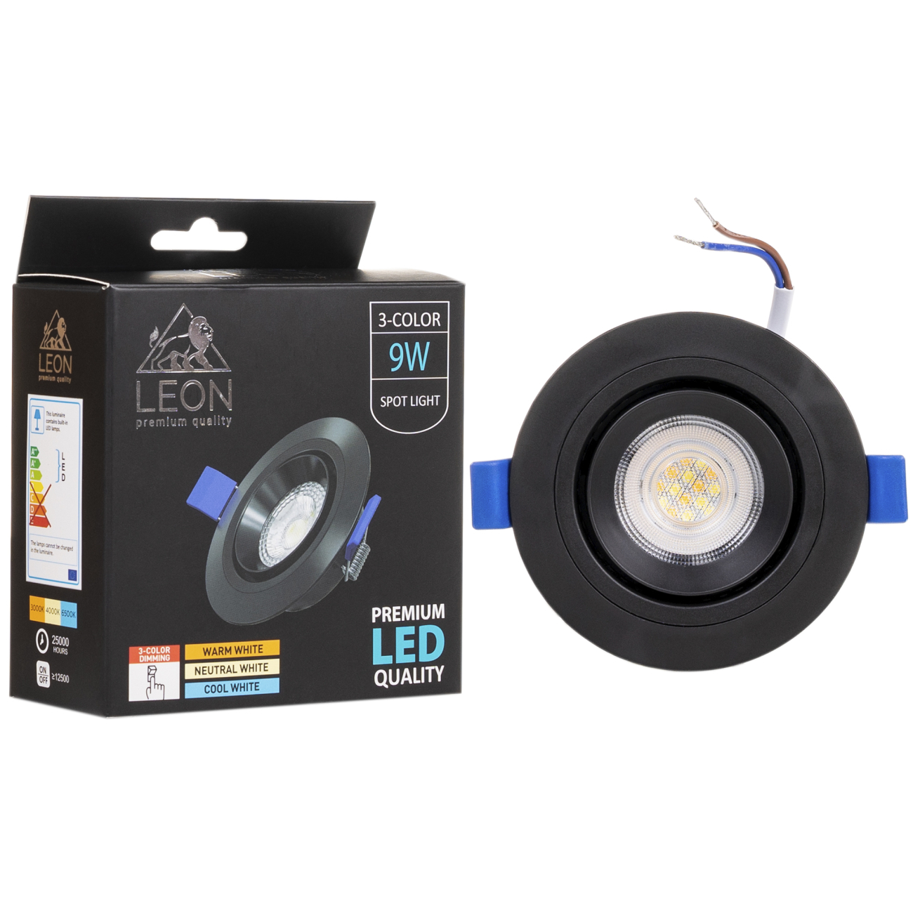точечный светильник leon le-spr-bl-9w 3000k & 4000к & 6500k