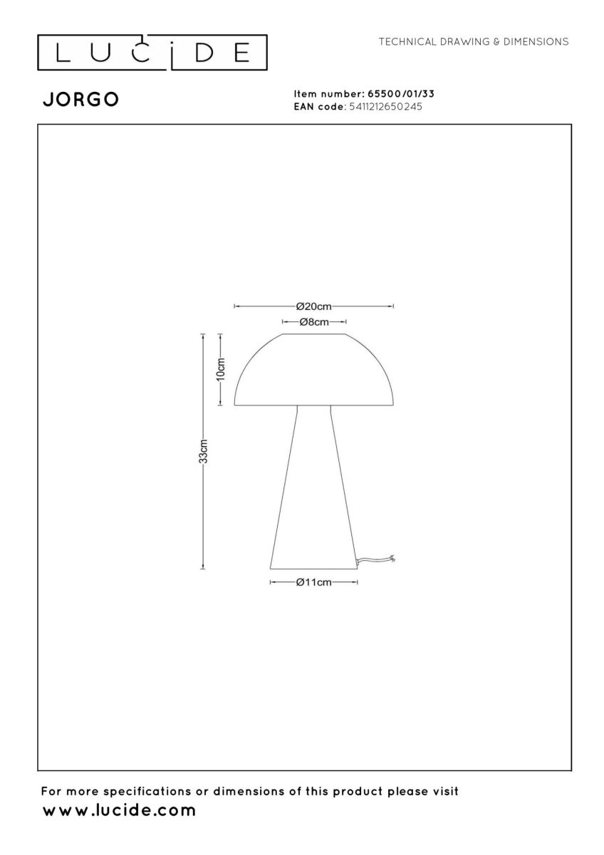 настольная лампа lucide jorgo 65500/01/33