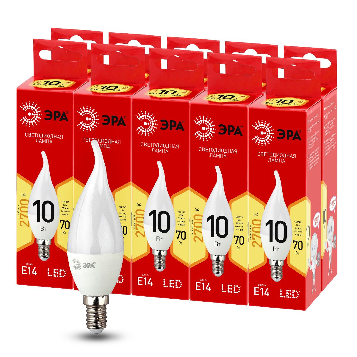 лампа светодиодная эра e14 10w 2700k led bxs-10w-827-e14 r б0051854