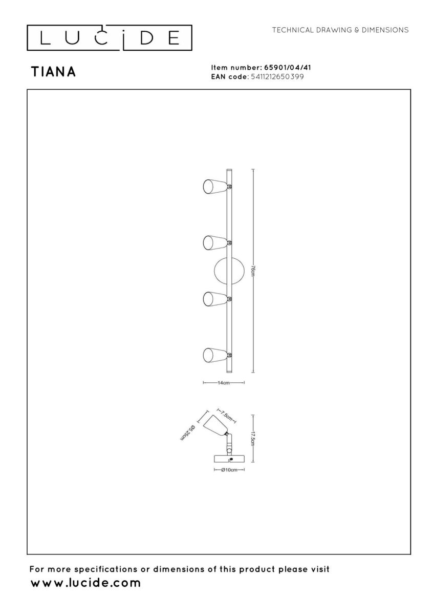 потолочный светильник lucide tiana 65901/04/41