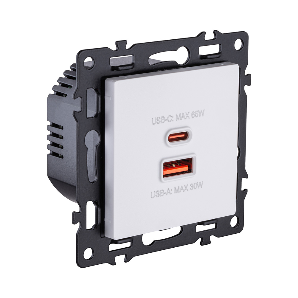 розетка usb a+c 65w, белый kollinger asthetik as-024wh