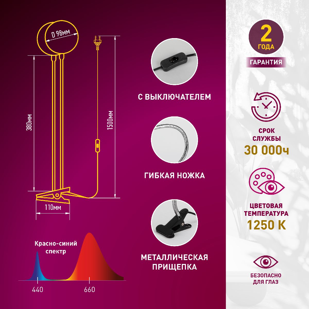 настольная лампа эра fito-20w-аled-r б0053290