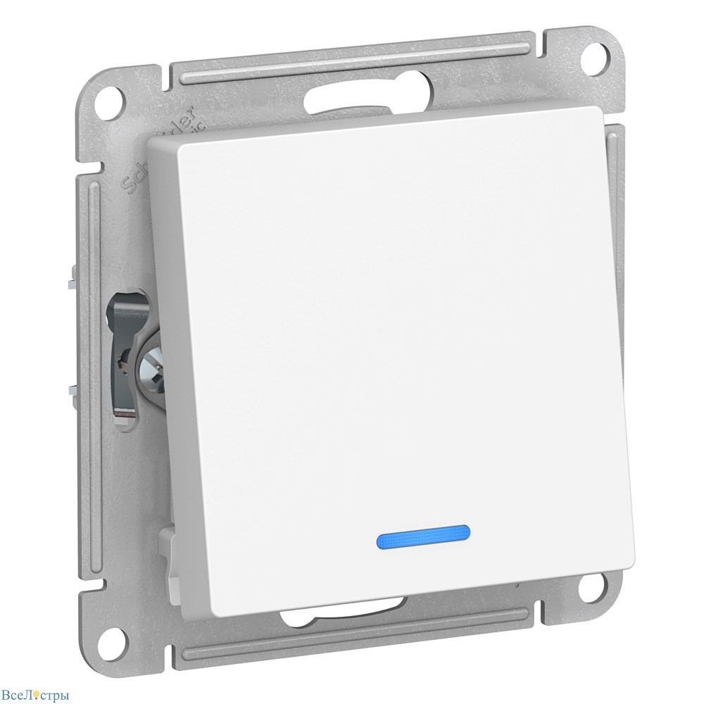 переключатель 1-клавишный с подсветкой, сх.6а, 10ах systeme electric atlasdesign белый atn000163