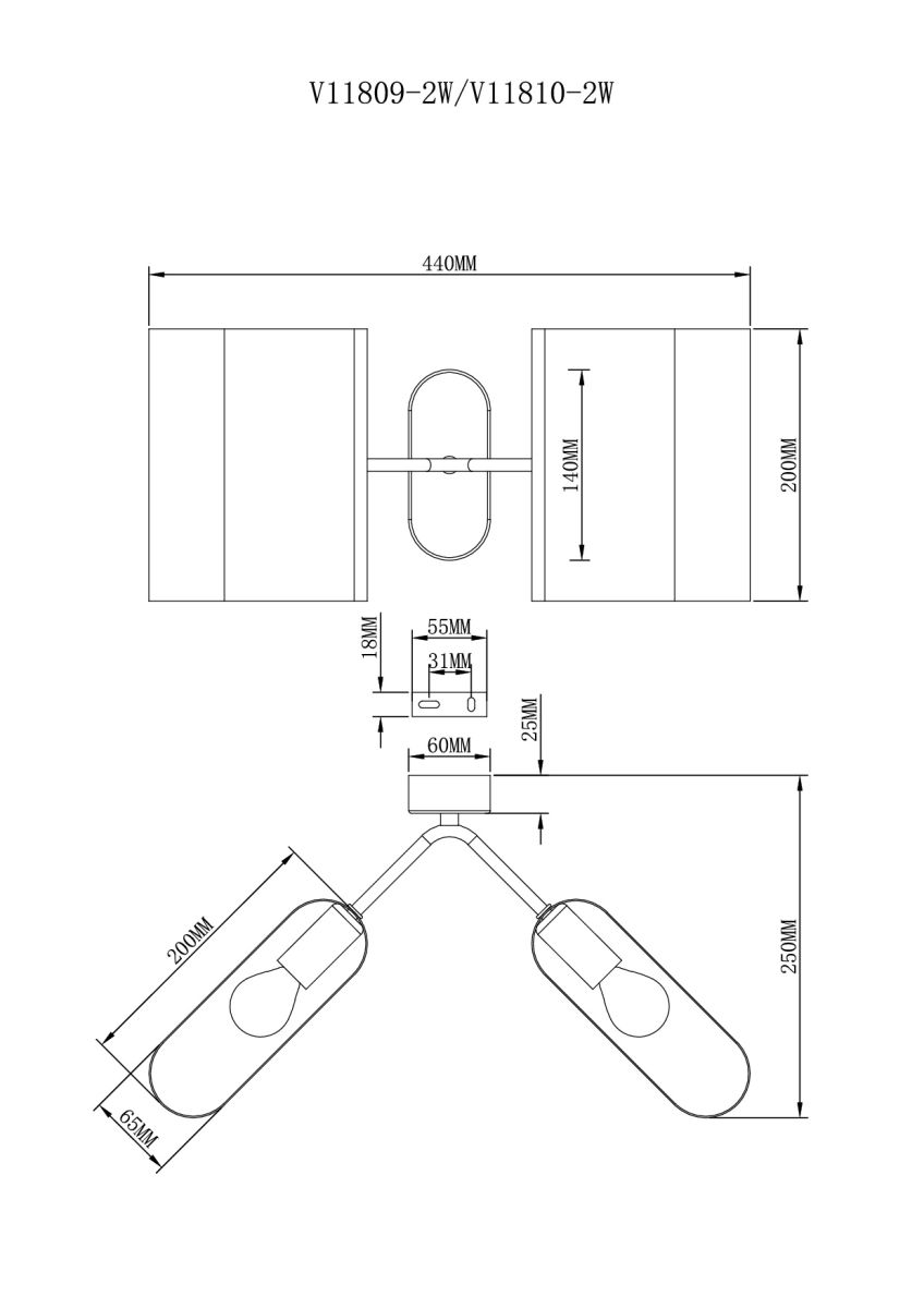 бра moderli metalicana v11810-2w