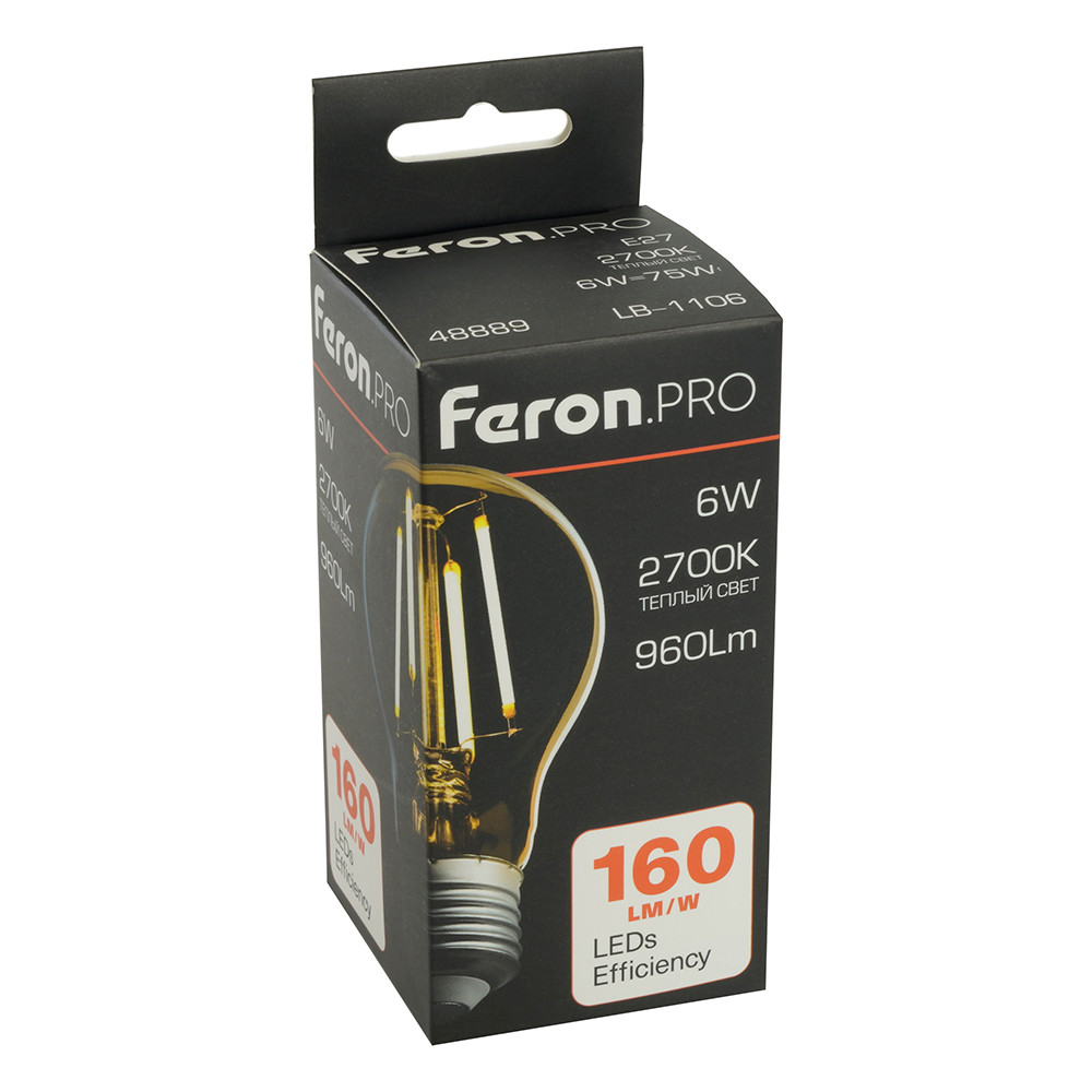 светодиодная лампа feron lb-1106 e27 6w 2700k 48889