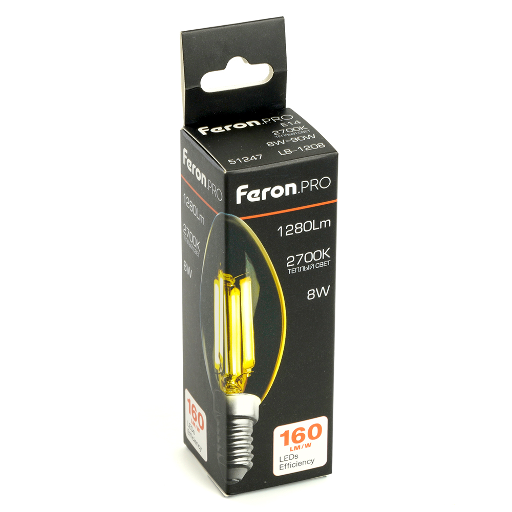 светодиодная лампа feron lb-1208 e14 8w 2700k 51247