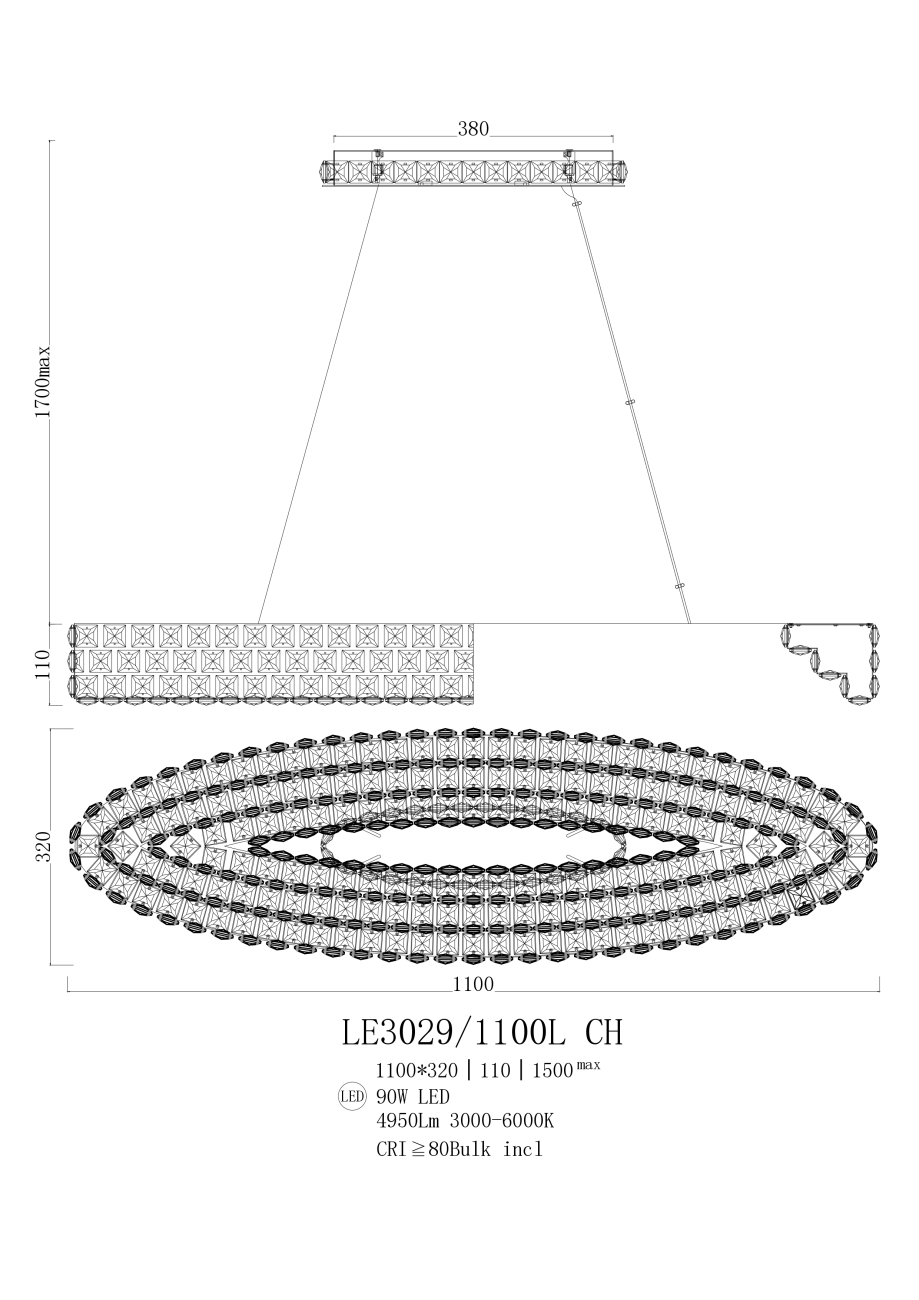 подвесная люстра amelie le3029/1100l ch