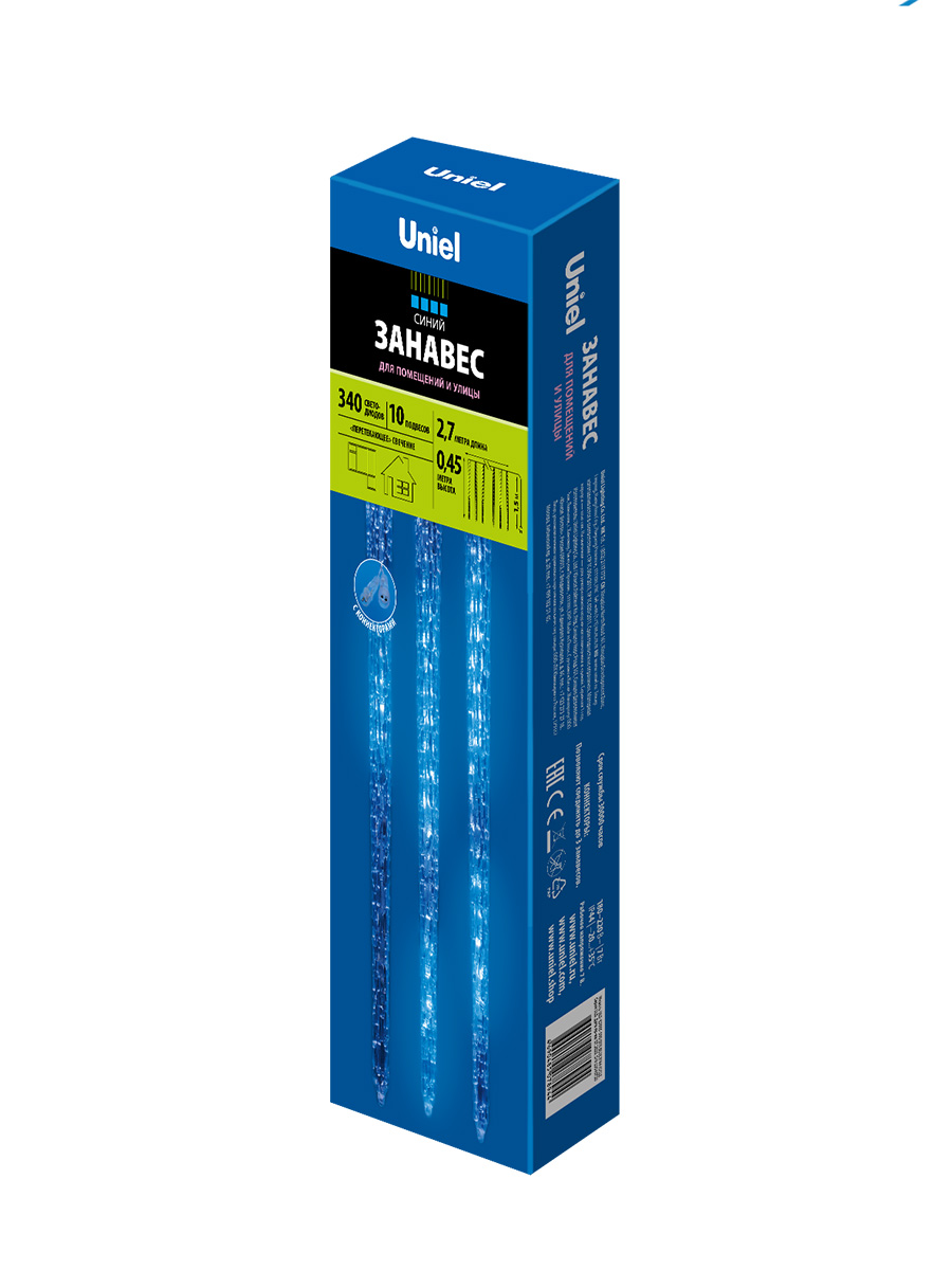 светодиодная гирлянда (11125) uniel занавес сосульки 220v синий uld-e3005-300/dtk blue ip44 icicle