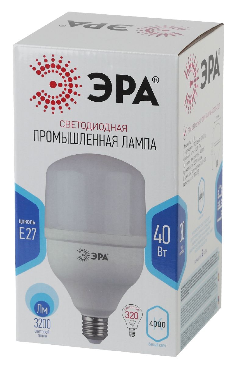лампа светодиодная эра e27 40w 4000k led power t120-40w-4000-e27 б0027005