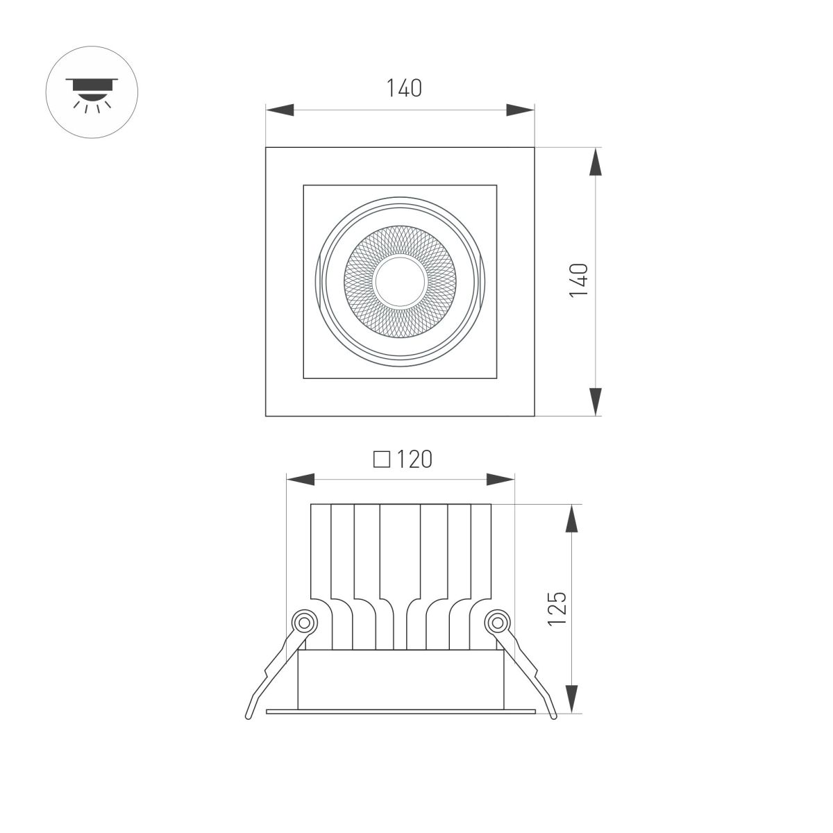 встраиваемый карданный светильник arlight ms-vortex-built-s140x140-30w day4000 (wh-wh, 30 deg, 230v) (ip20 металл) 057923