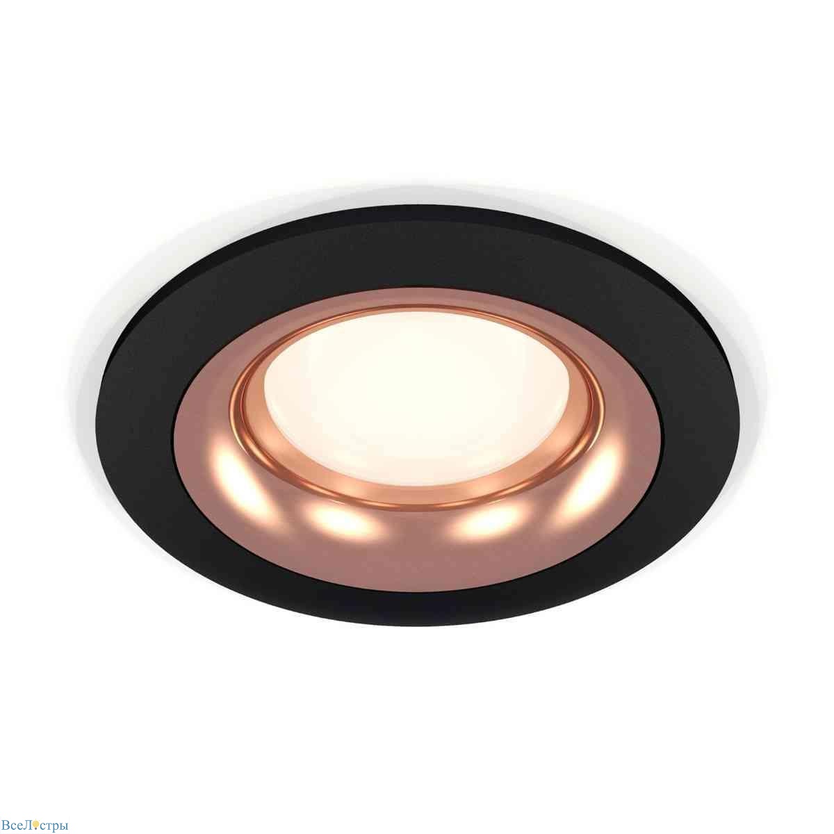 комплект встраиваемого светильника ambrella light techno spot xc7622006 sbk/ppg черный песок/золото розовое полированное (c7622, n7015)