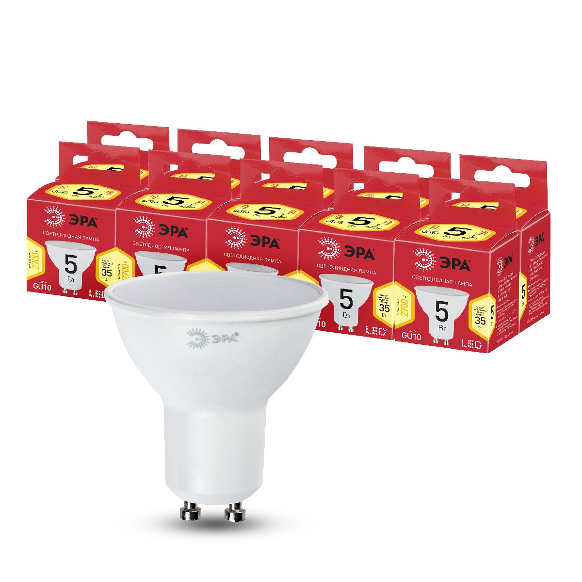 лампа светодиодная эра gu10 5w 2700k led mr16-5w-827-gu10 r б0051852