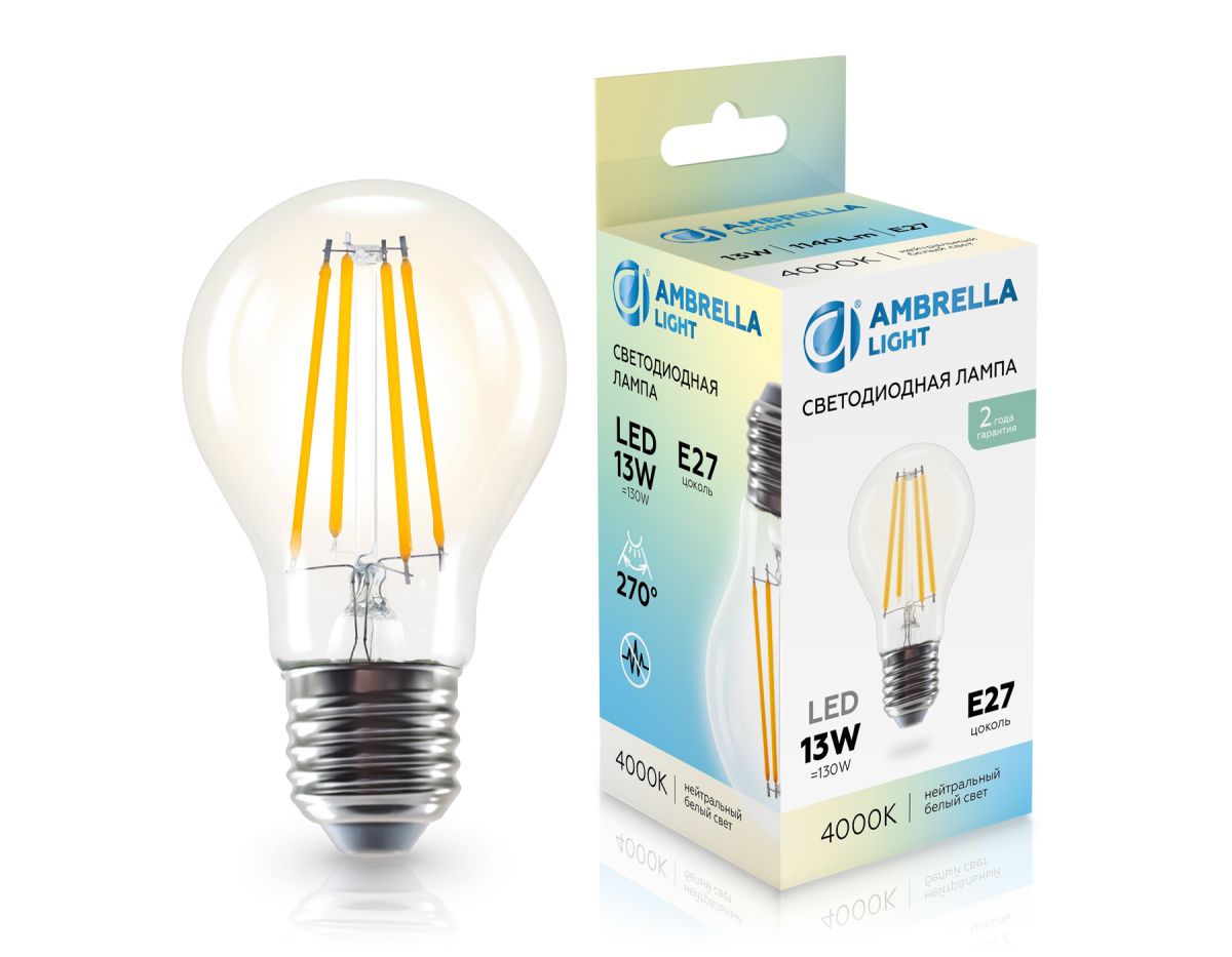 филаментная светодиодная лампа ambrella light bulbing e27 13w 4000k 601314
