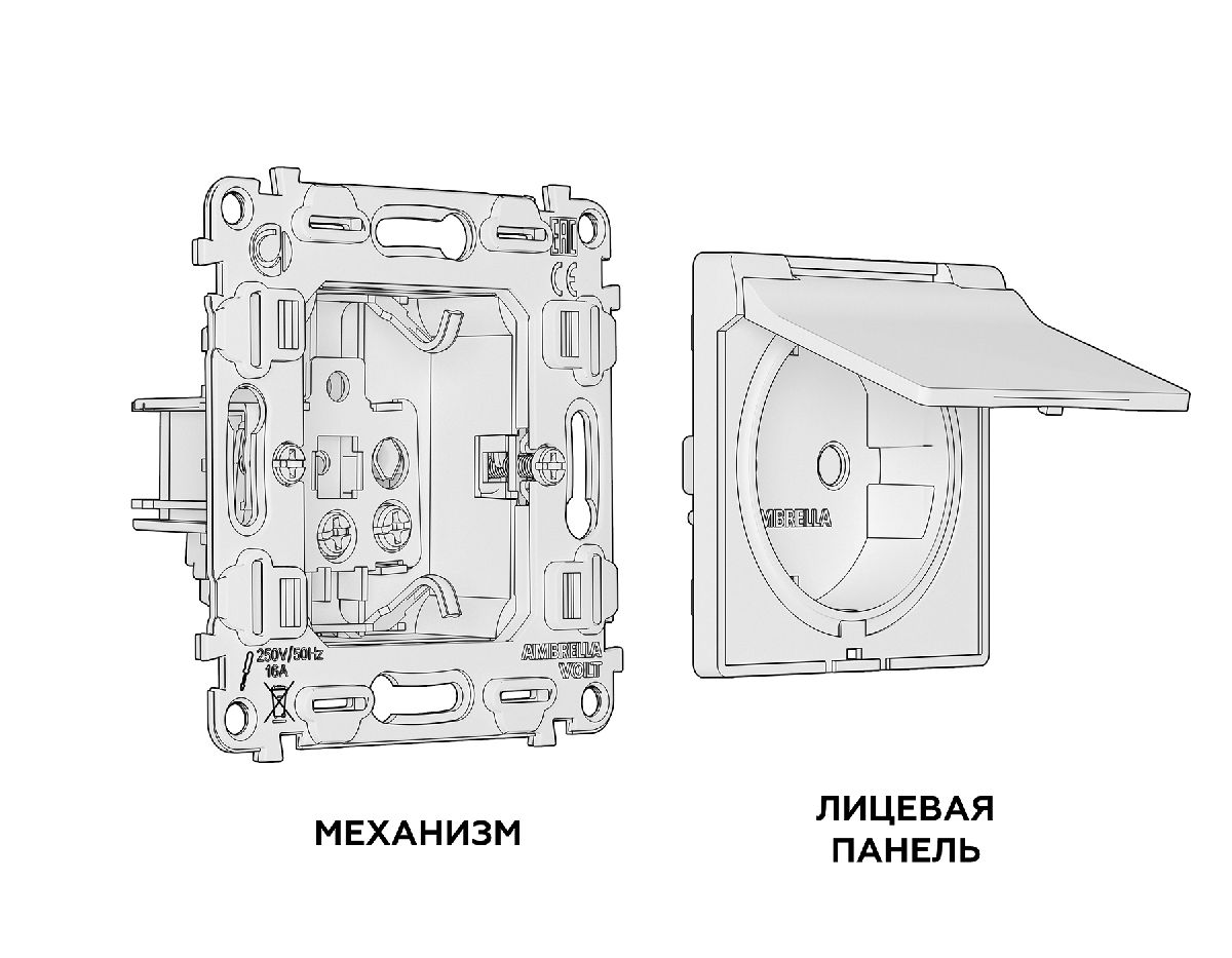 комплект механизма розетки с/з со шторками и крышкой ambrella volt alfa ma508010