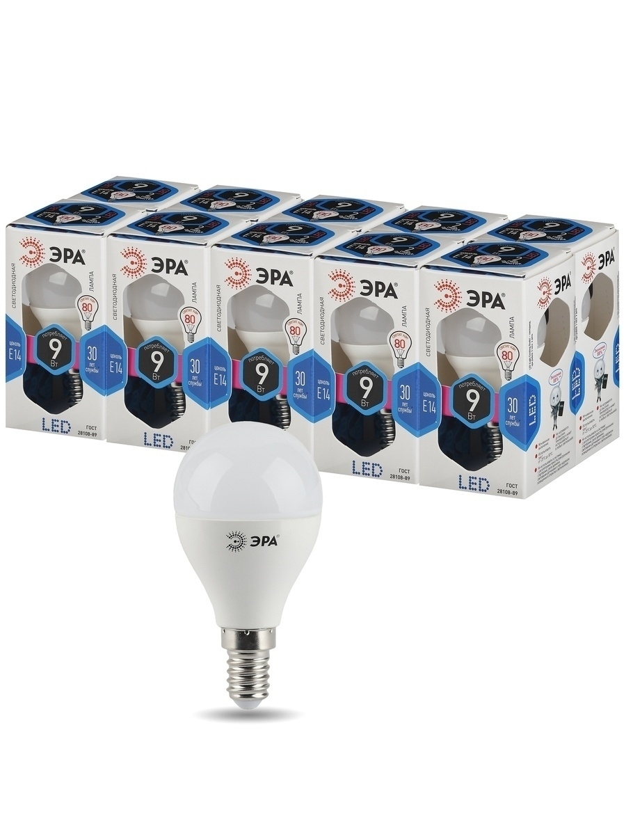 лампа светодиодная эра e14 9w 4000k led p45-9w-840-e14 б0029042