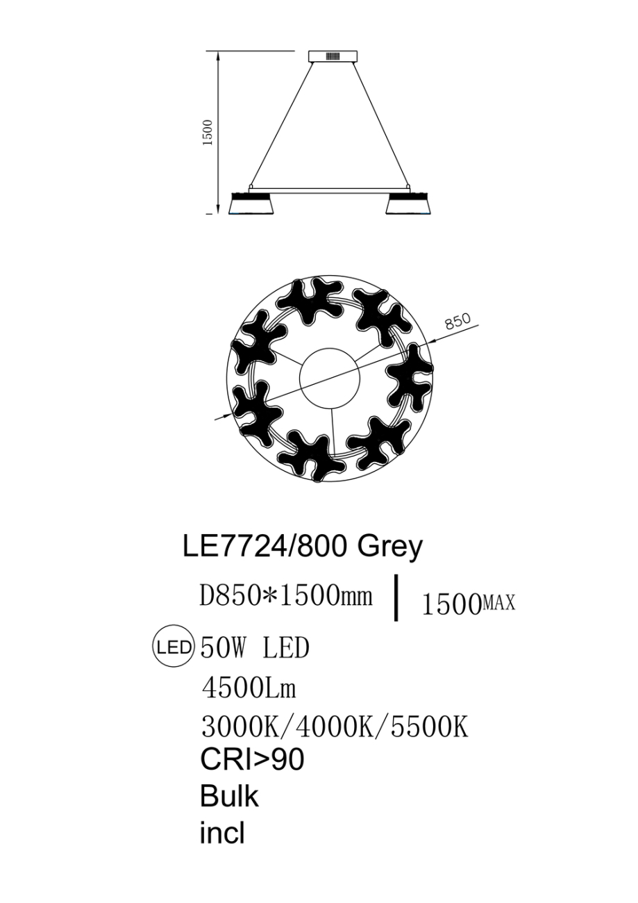 подвесная люстра recif le7724/800 grey