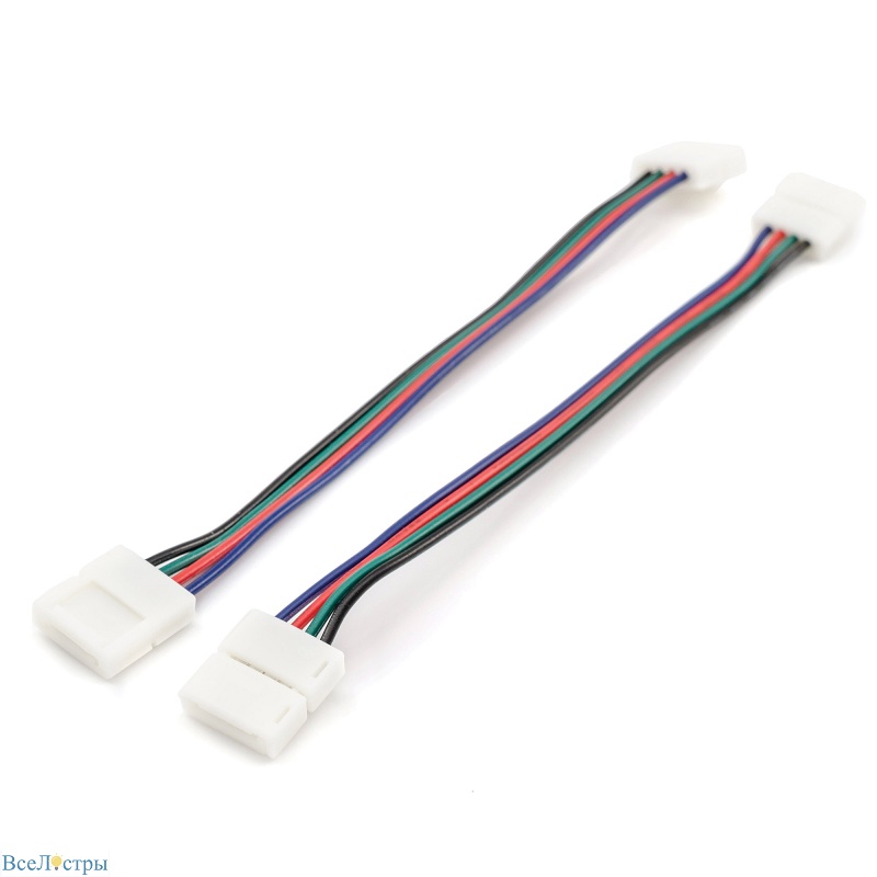 комплект коннекторов apeyron (2 клипсы с проводами) для rgb-светодиодной ленты 12в ip20подложка 10мм 09-12