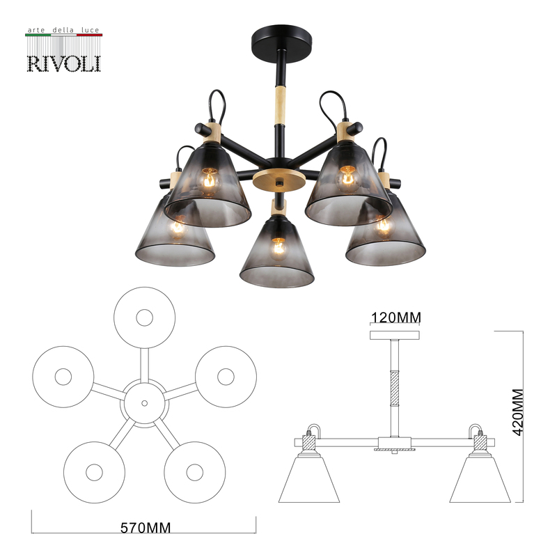 люстра на штанге rivoli elmira 9117-305 б0053432