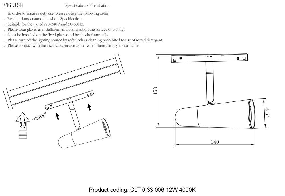 трековый светодиодный светильник для магнитного шинопровода crystal lux space clt 0.33 006 12w wh-ch 4000k