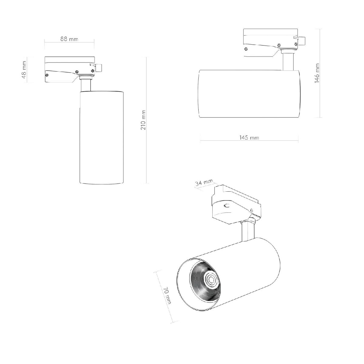 трековый однофазный светильник denkirs solid koper dk6453-bk
