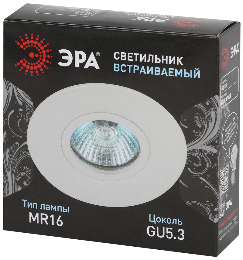 встраиваемый светильник эра kl83 wh б0054344