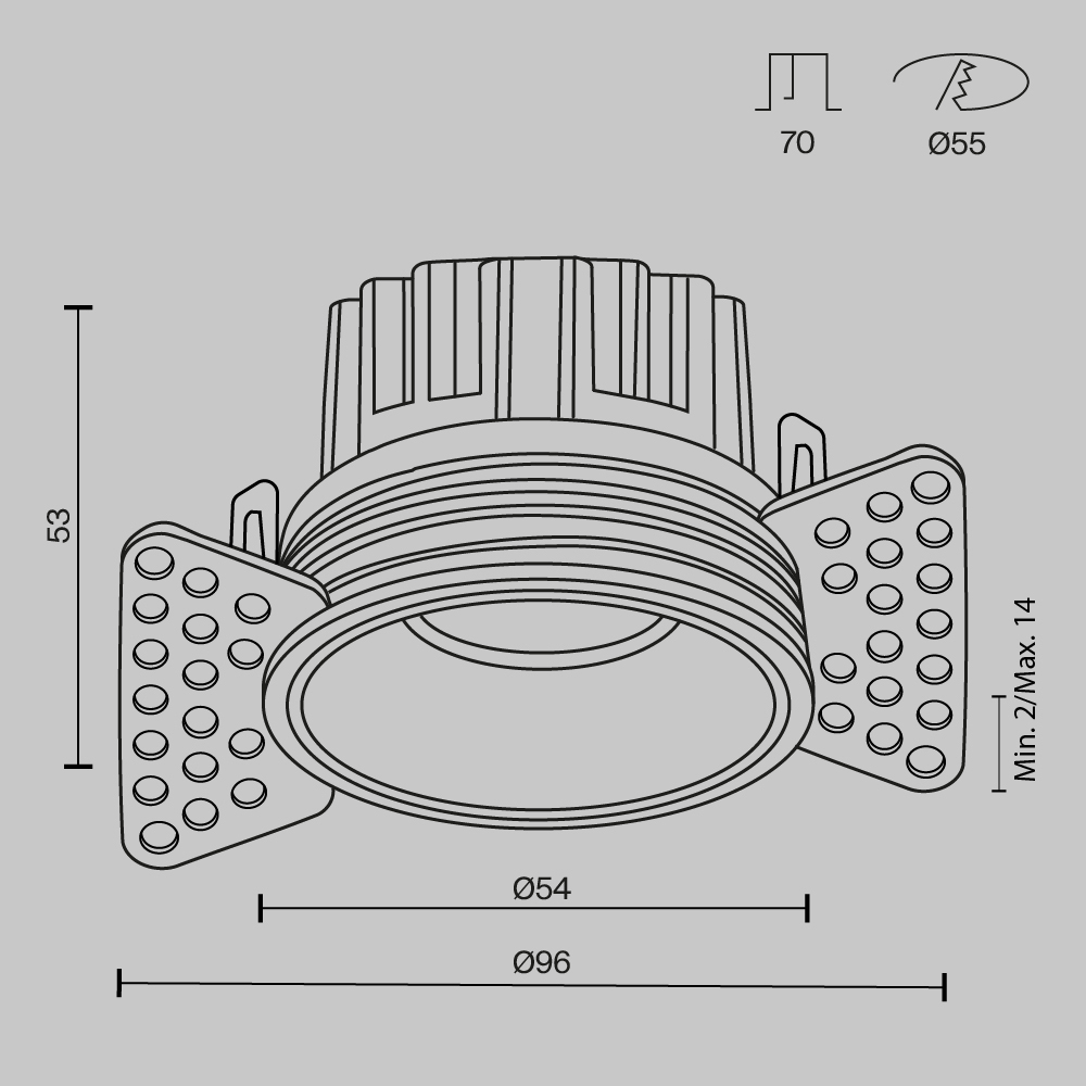 встраиваемый светильник maytoni round dl058-7w2.7k-trs-b