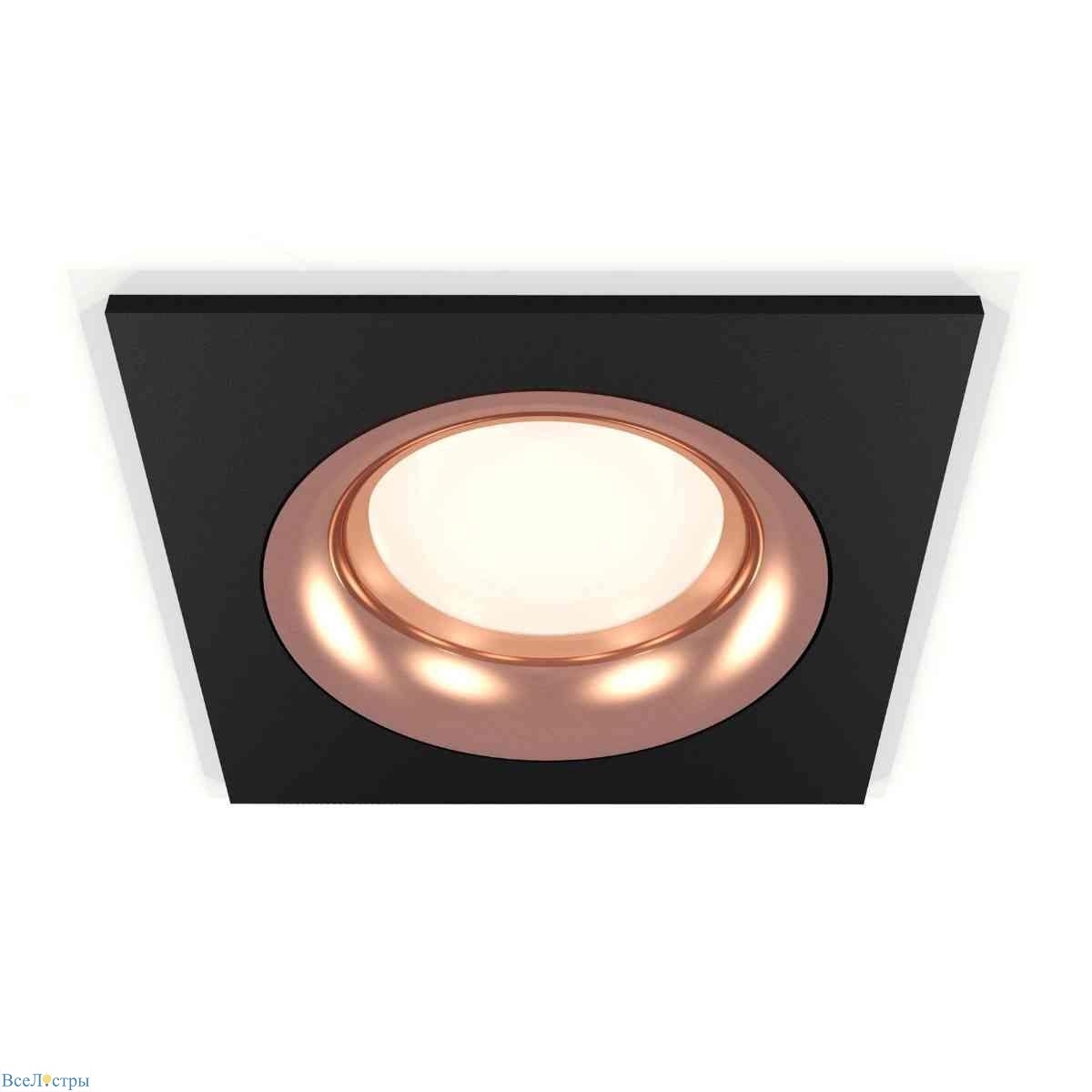 комплект встраиваемого светильника ambrella light techno spot xc7632006 sbk/ppg черный песок/золото розовое полированное (c7632, n7015)
