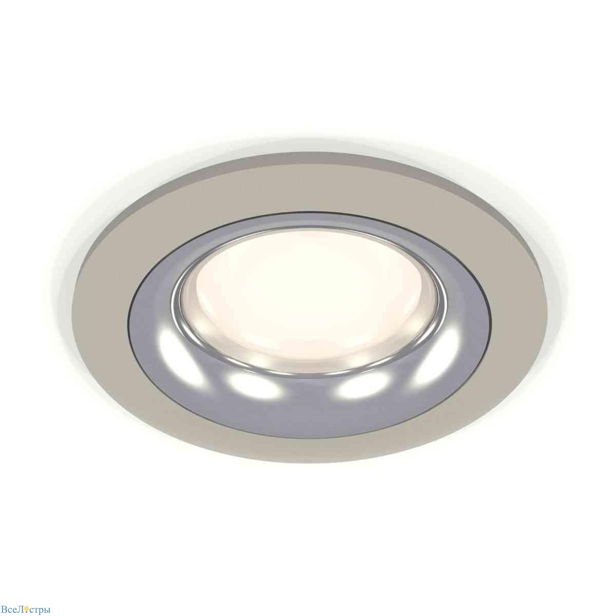 комплект встраиваемого светильника ambrella light techno spot xc7623003 sgr/psl серый песок/серебро полированное (c7623, n7012)