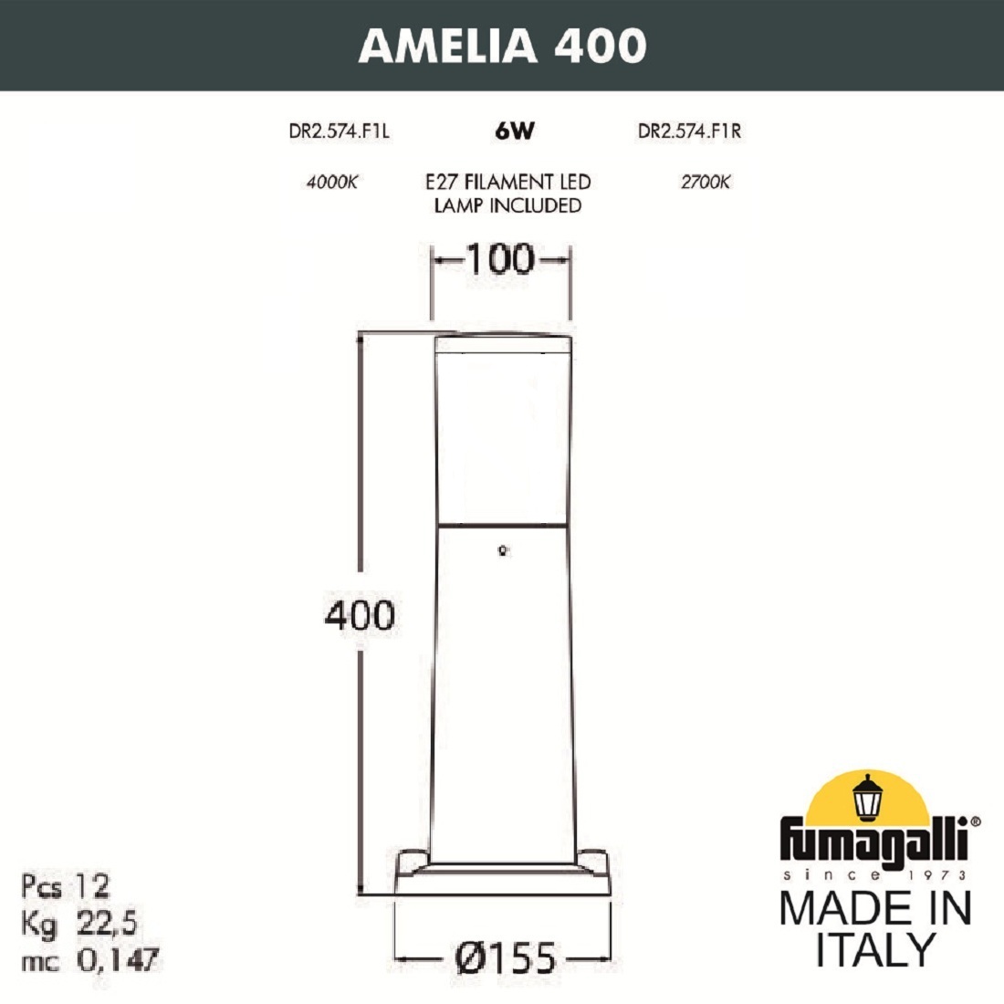 ландшафтный светильник fumagalli amelia 400 dr2.574.000.lye27