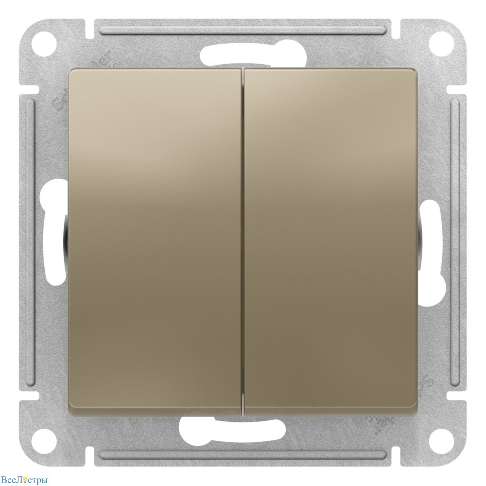 переключатель 2-клавишный перекрестный, 2 x сх. 7, 10ах systeme electric atlasdesign шампань atn000573