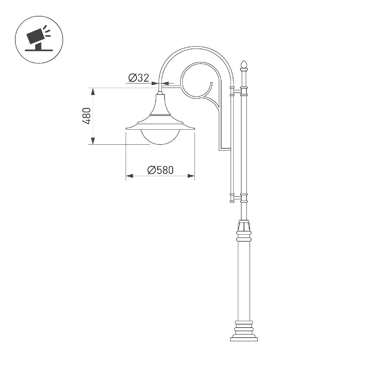 уличный консольный светильник arlight oxor-ampil-luz-580х480-50w day4000 (bk, 120 deg, 230v) 052449