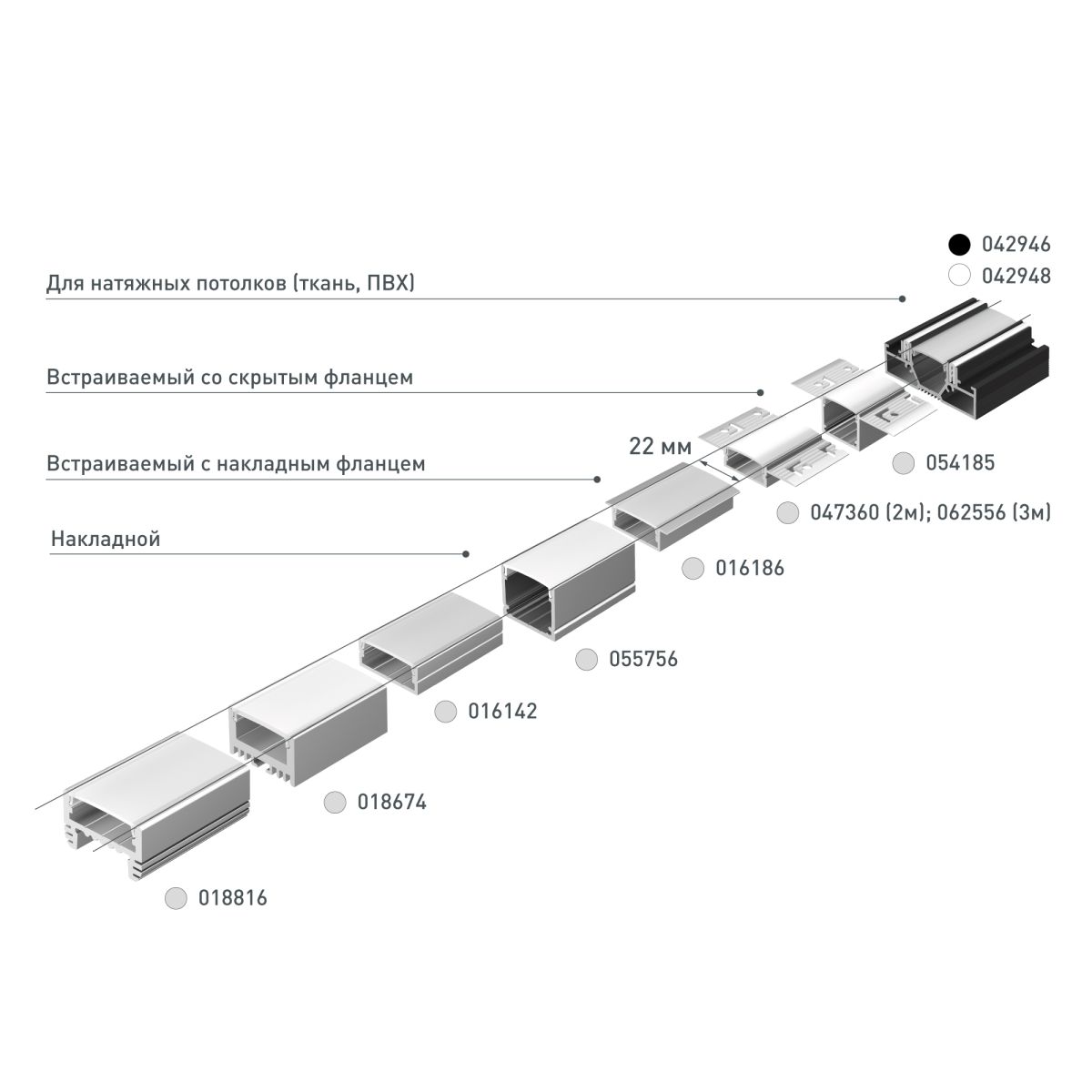 профиль arlight fantom-w20-h10-3000 anod (алюминий) 062556
