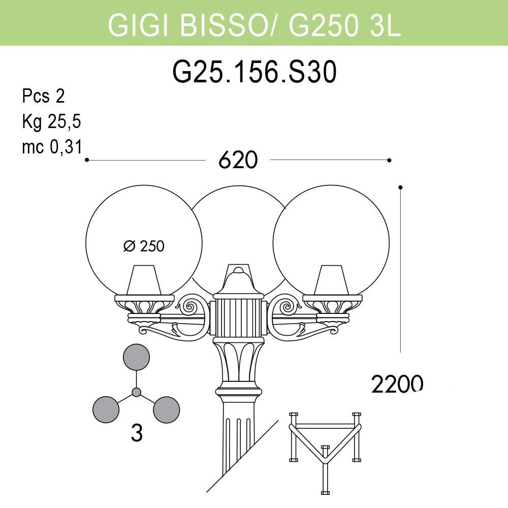 уличный фонарь fumagalli gigi bisso/g250 g25.156.s30.wye27