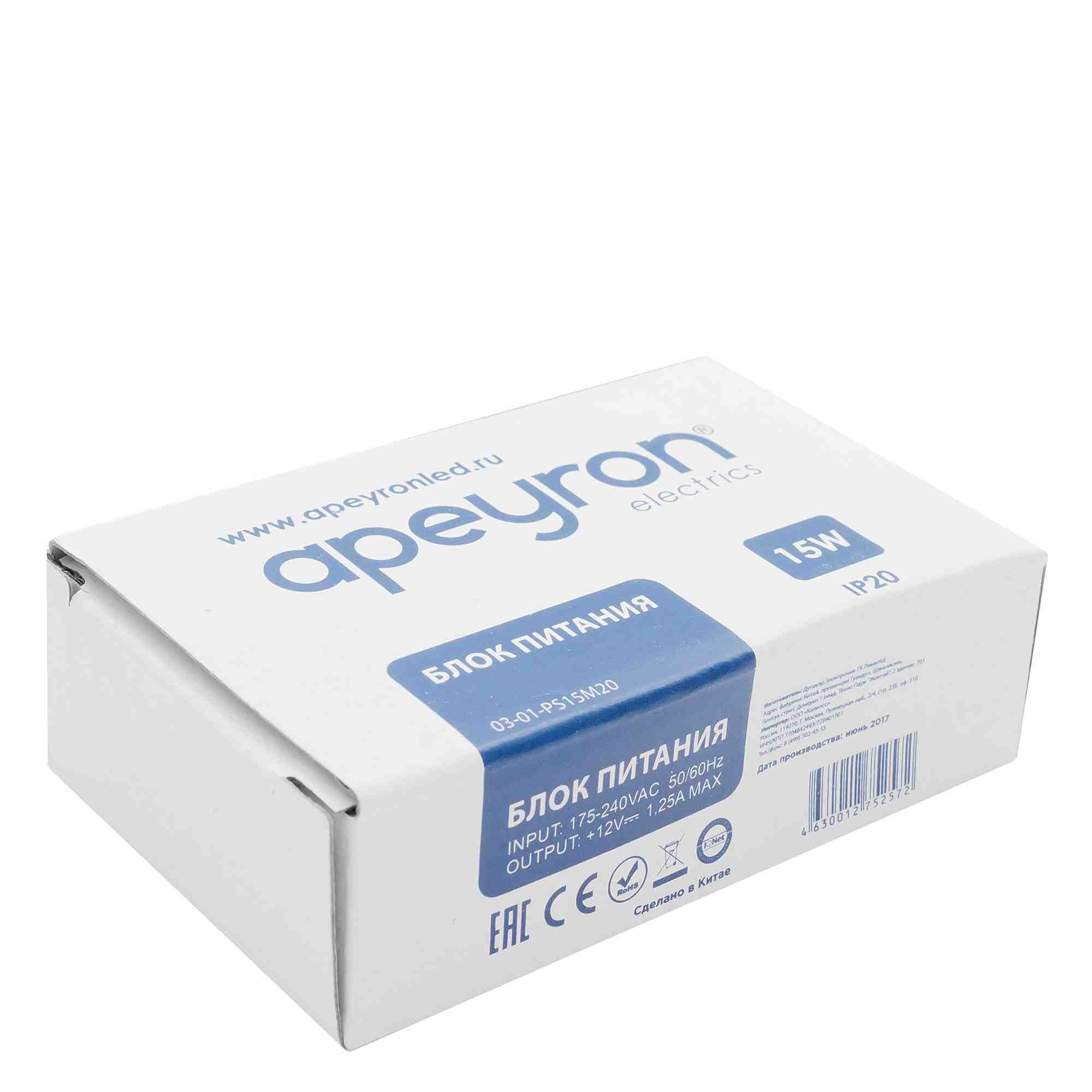 блок питания apeyron 12в 15вт ip20 1,25а 03-01