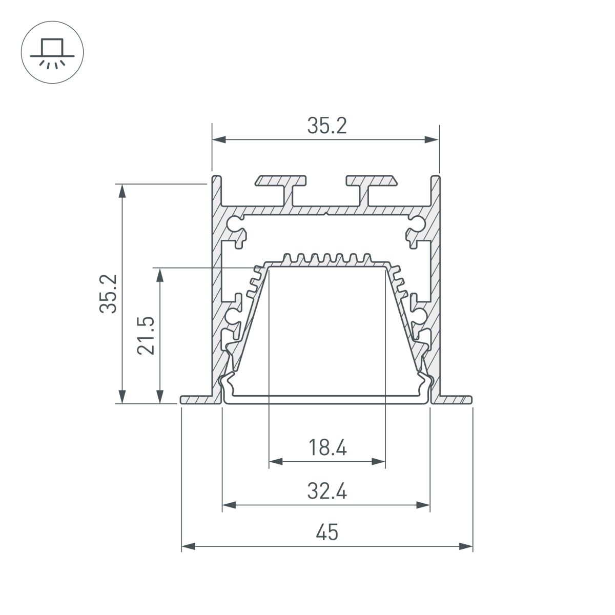 профиль arlight linia45-f-tray-2000 anod (алюминий) 062165