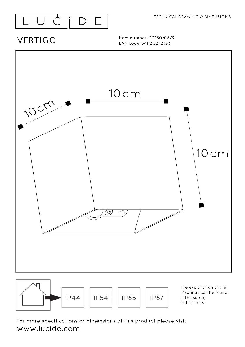 уличный настенный светильник lucide vertigo 27250/06/31