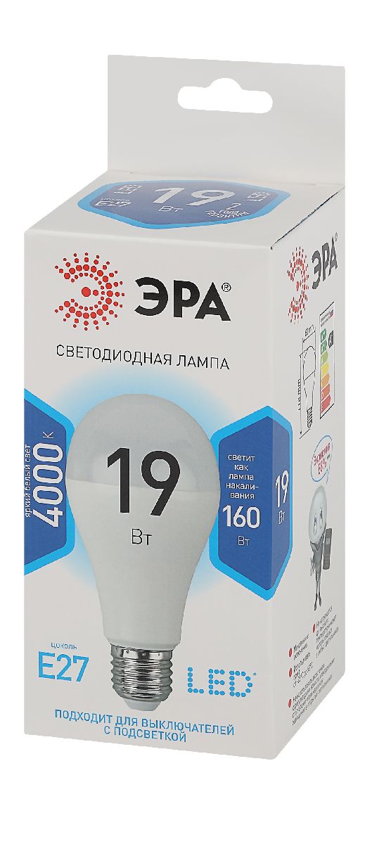 лампа светодиодная эра e27 19w 4000k led a65-19w-840-e27 б0031703