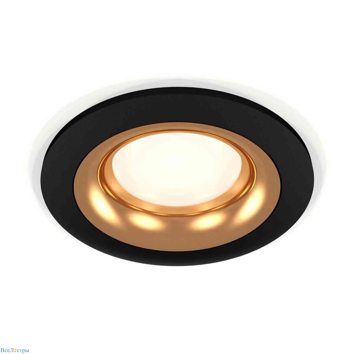 комплект встраиваемого светильника ambrella light techno spot xc7622005 sbk/pyg черный песок/золото желтое полированное (c7622, n7014)