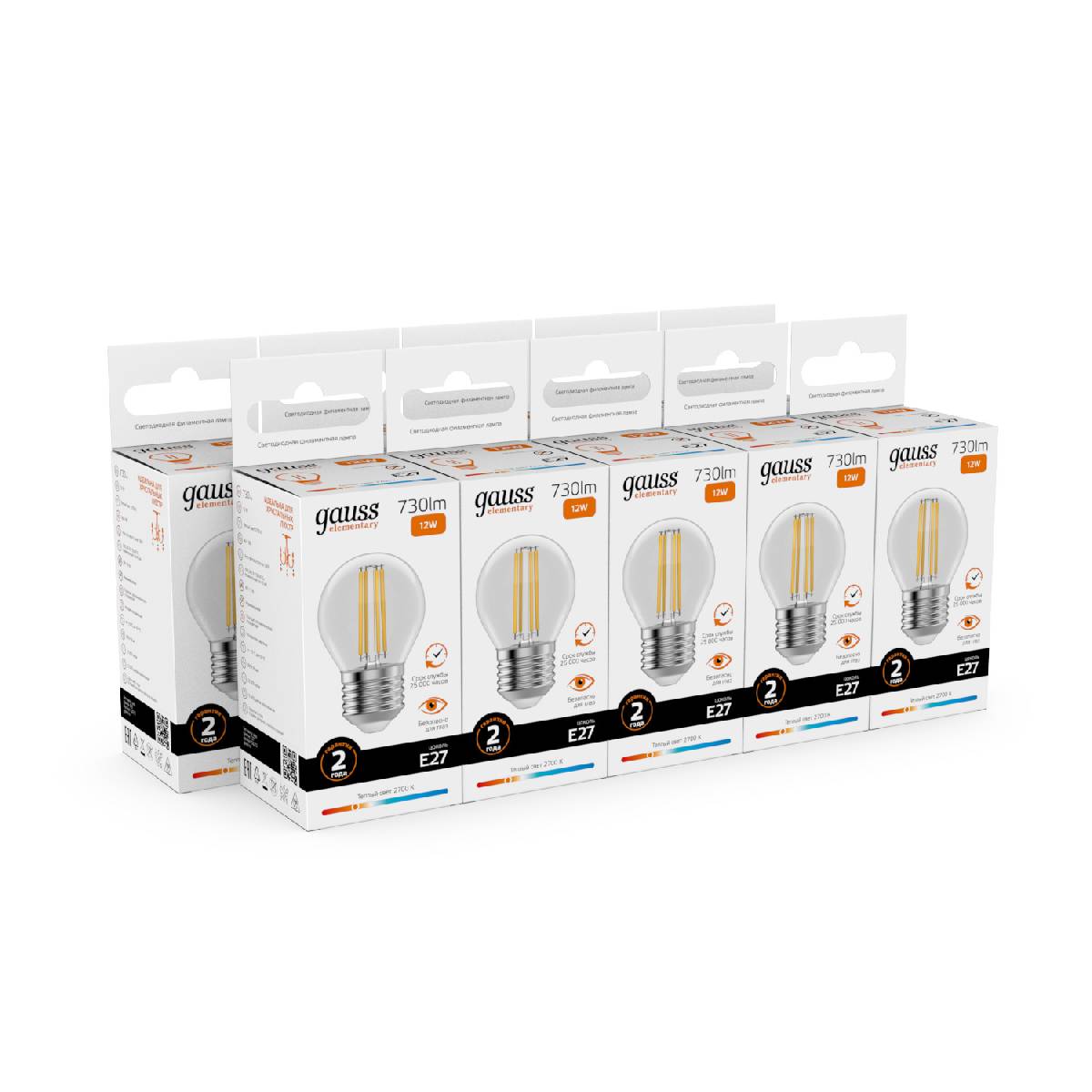 лампа светодиодная gauss filament elementary e27 12w 2700k 52212