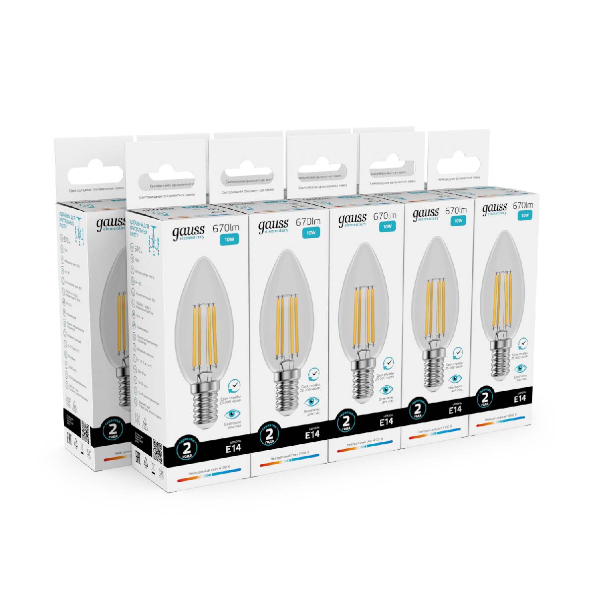 лампа светодиодная gauss filament elementary e14 10w 4100k 32120