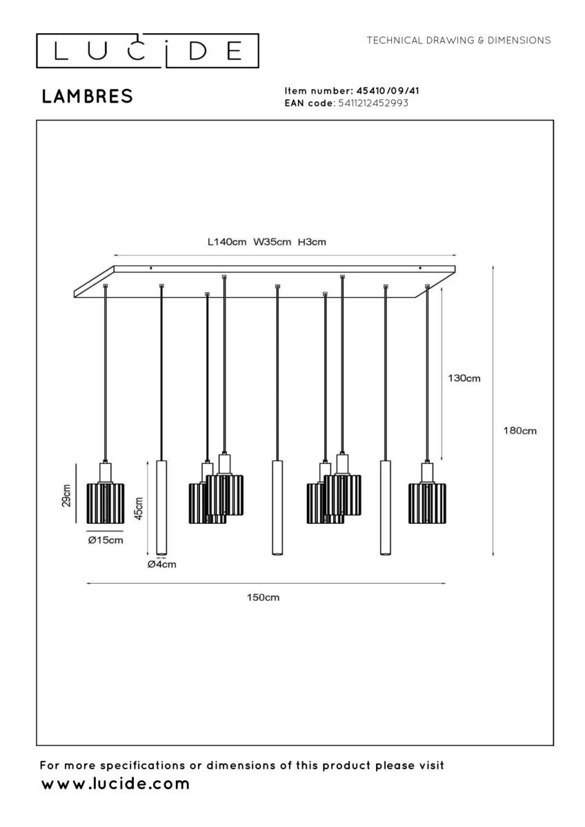 подвесной светильник lucide lambres 45410/09/41
